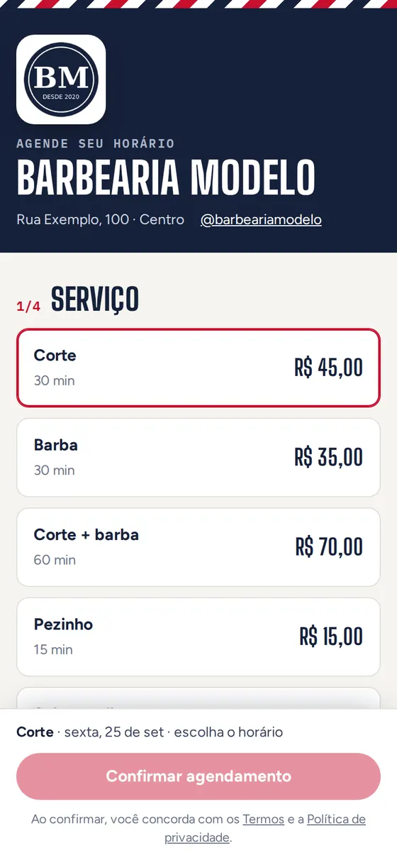 Página de agendamento no estilo clássico
