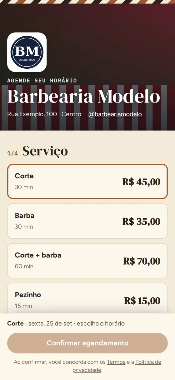 Página de agendamento no estilo vintage